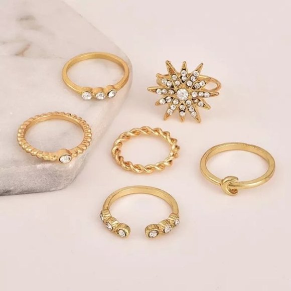 Boho Crystal Ring Set Gold Star Moon Set - Picture 2 of 2